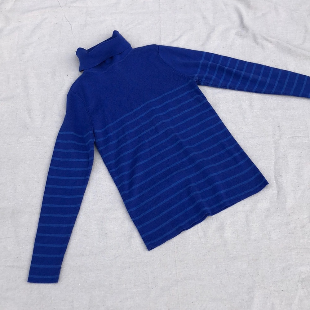 blue striped turtleneck